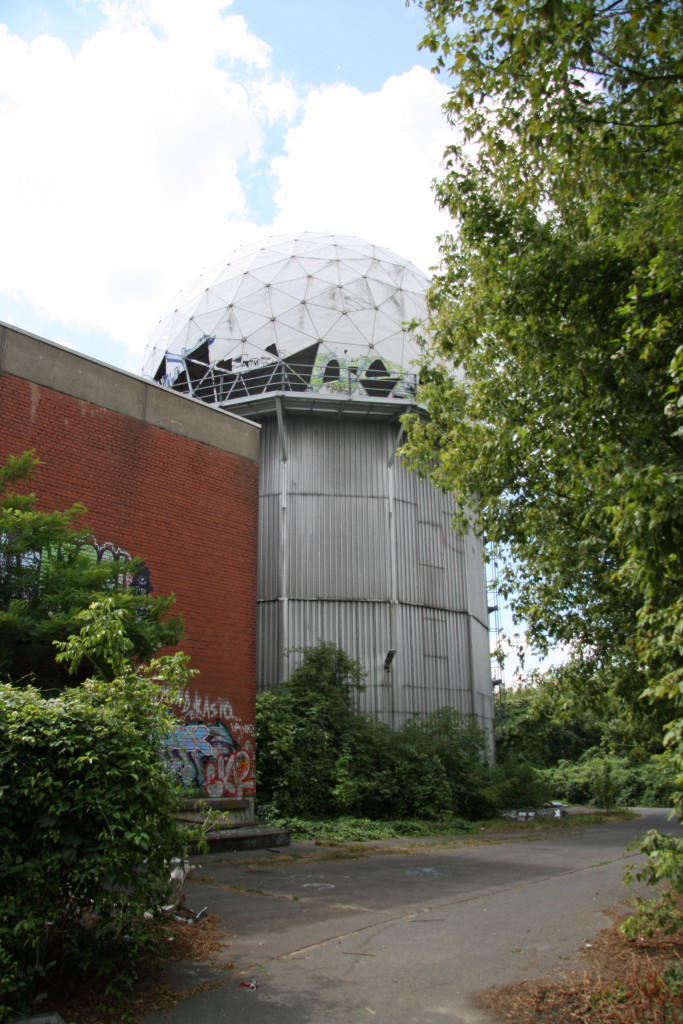 A secondary tower at the NSA Listening Station at Teufelsberg seen from ground level
