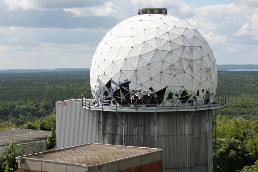 A secondary tower at the NSA Listening Station at Teufelsberg seen from the roof of the main building