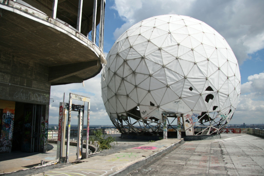 A listening sphere on the roof of the main building at the NSA Listening Station at Teufelsberg