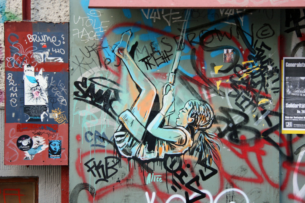 Girl on a Swing: Street Art by AliCé (Alice Pasquini) in Berlin