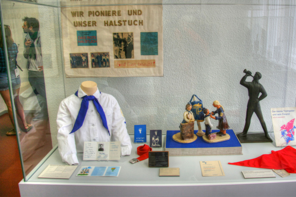 A display of items related to the Frei Deutsche Jugend (FDJ) or Free German Youth in The Stasi Museum in Berlin