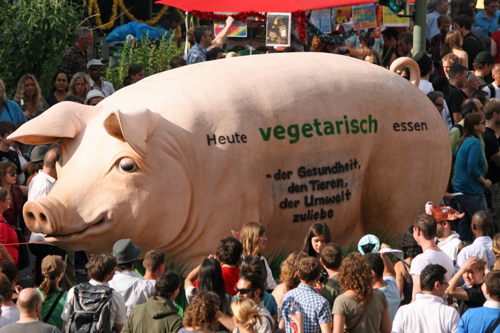 A pig float advocates vegetarianism at Karneval der Kulturen (Carnival of Cultures) in Berlin