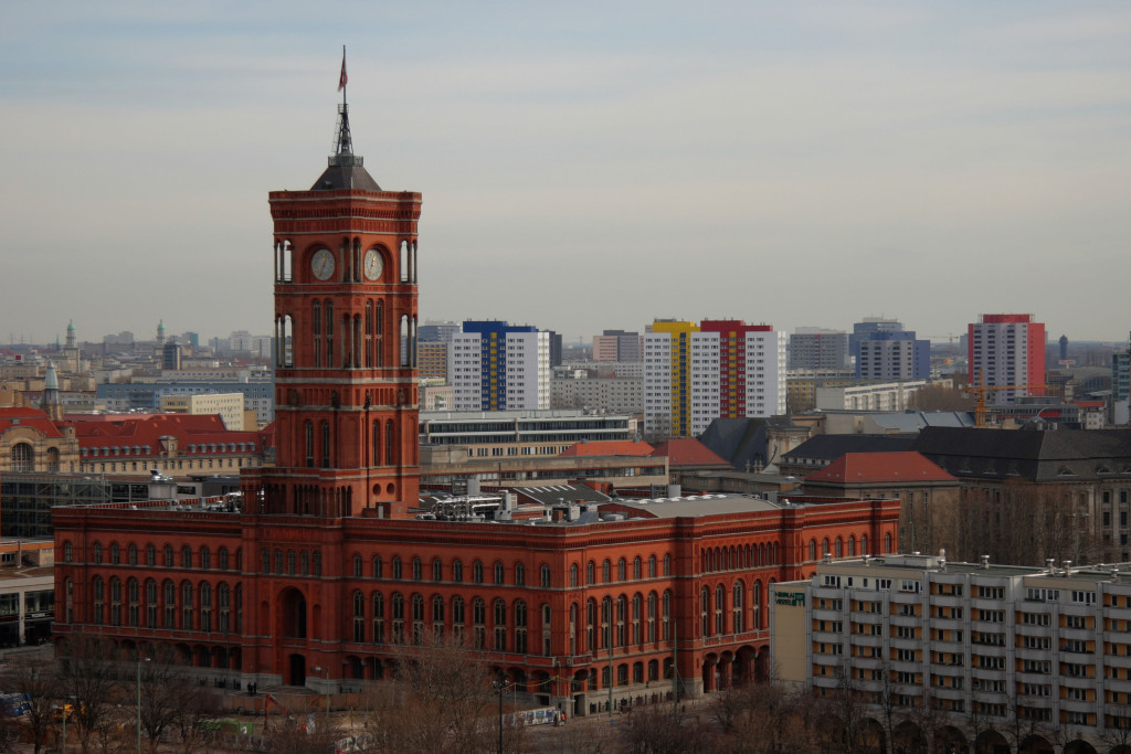 The Rotes Rathaus (Red City Hall) from the viewing balcony on the roof of the Berliner Dom (Berlin Cathedral)