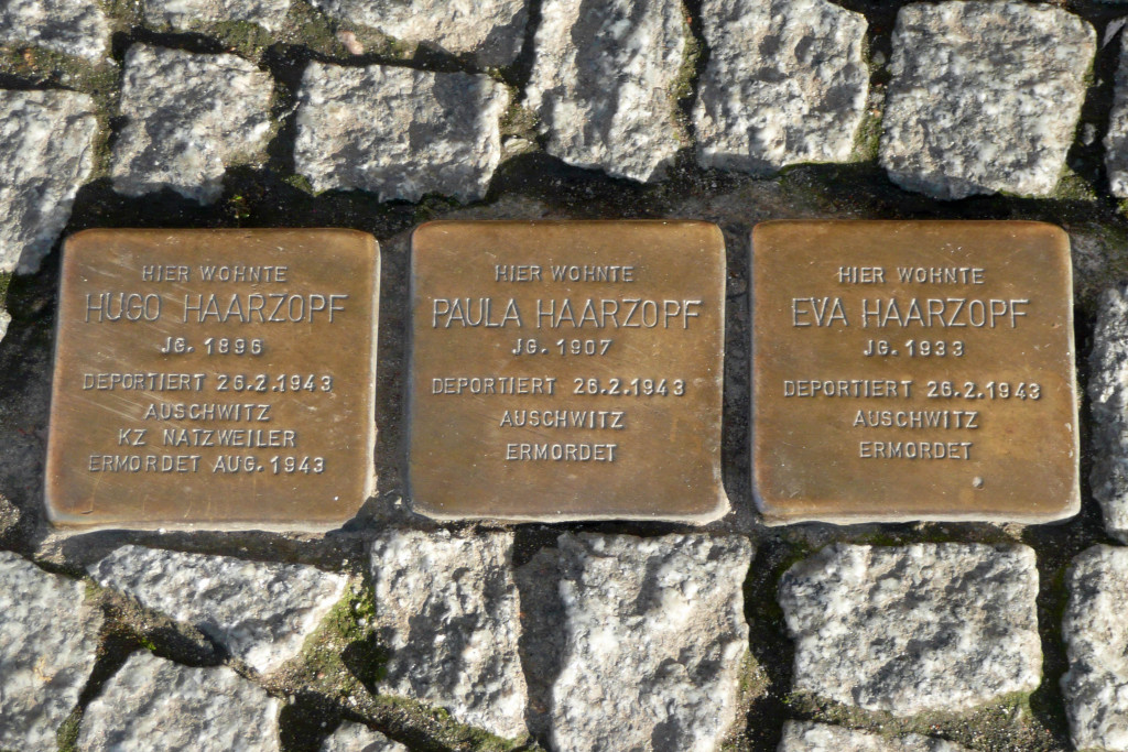 Stolpersteine 1: In memory of Hugo Harzopf, Paula Harzopf, Eva Harzopf (Schönhauser Allee 41) in Berlin