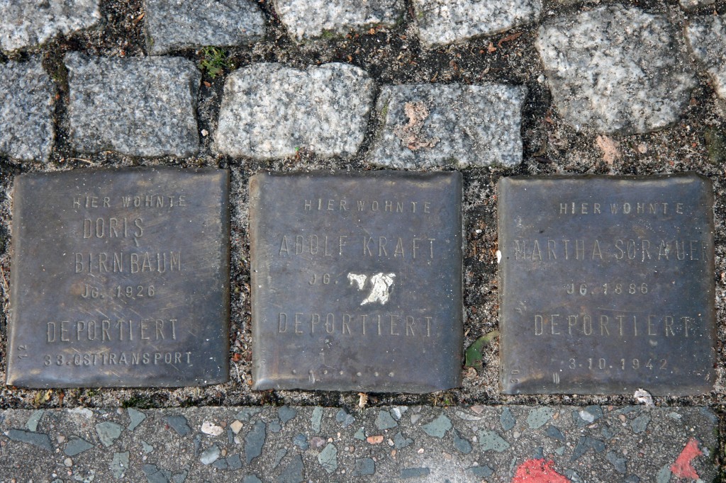 Stolpersteine 4 (4): In memory of Doris Birnbraum, Adolf Kraft and Martha Sorauer (corner of Skalitzer Strasse and Oranienstrasse) in Berlin