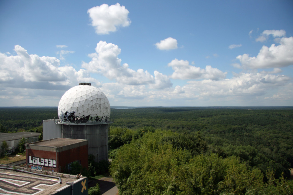 The view from the roof of the main building and a listening dome at the NSA Listening Station at Teufelsberg