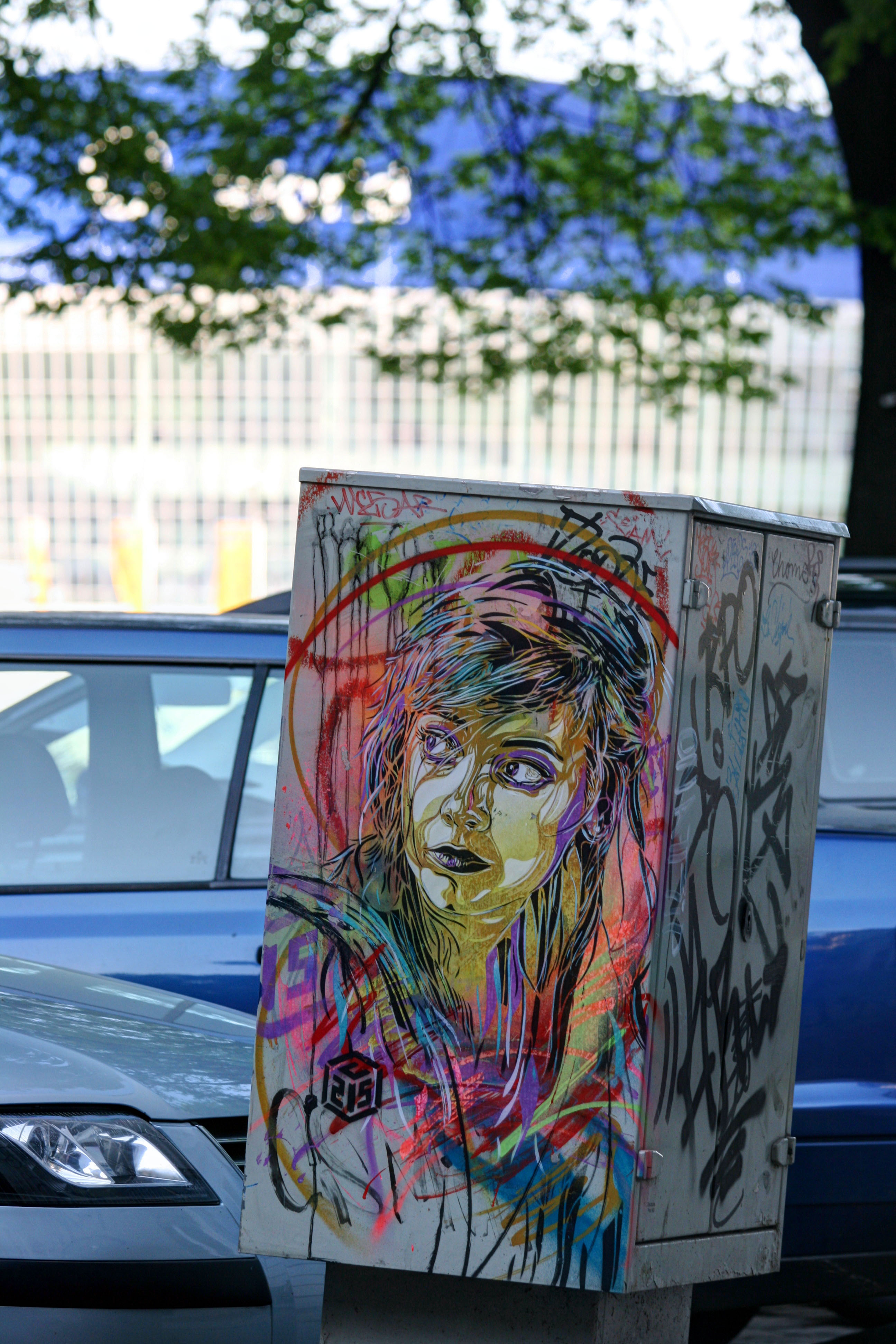 Girl With Many Colours In Her Hair: Street Art by C215 (Christian Guémy) in Berlin