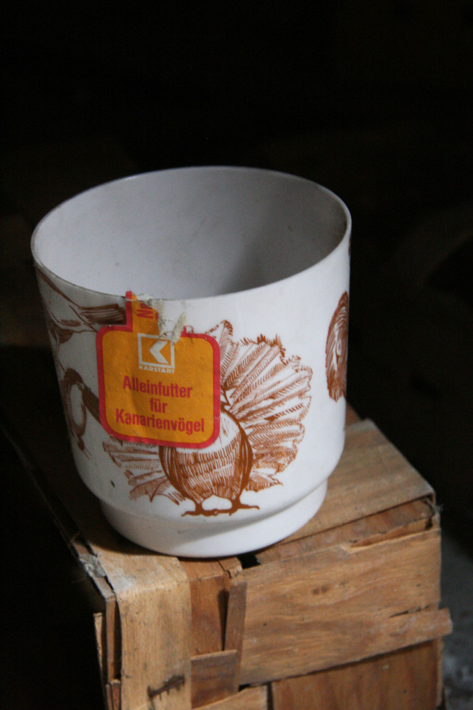 A cup and basket in an attic room at Sanatorium E near Potsdam