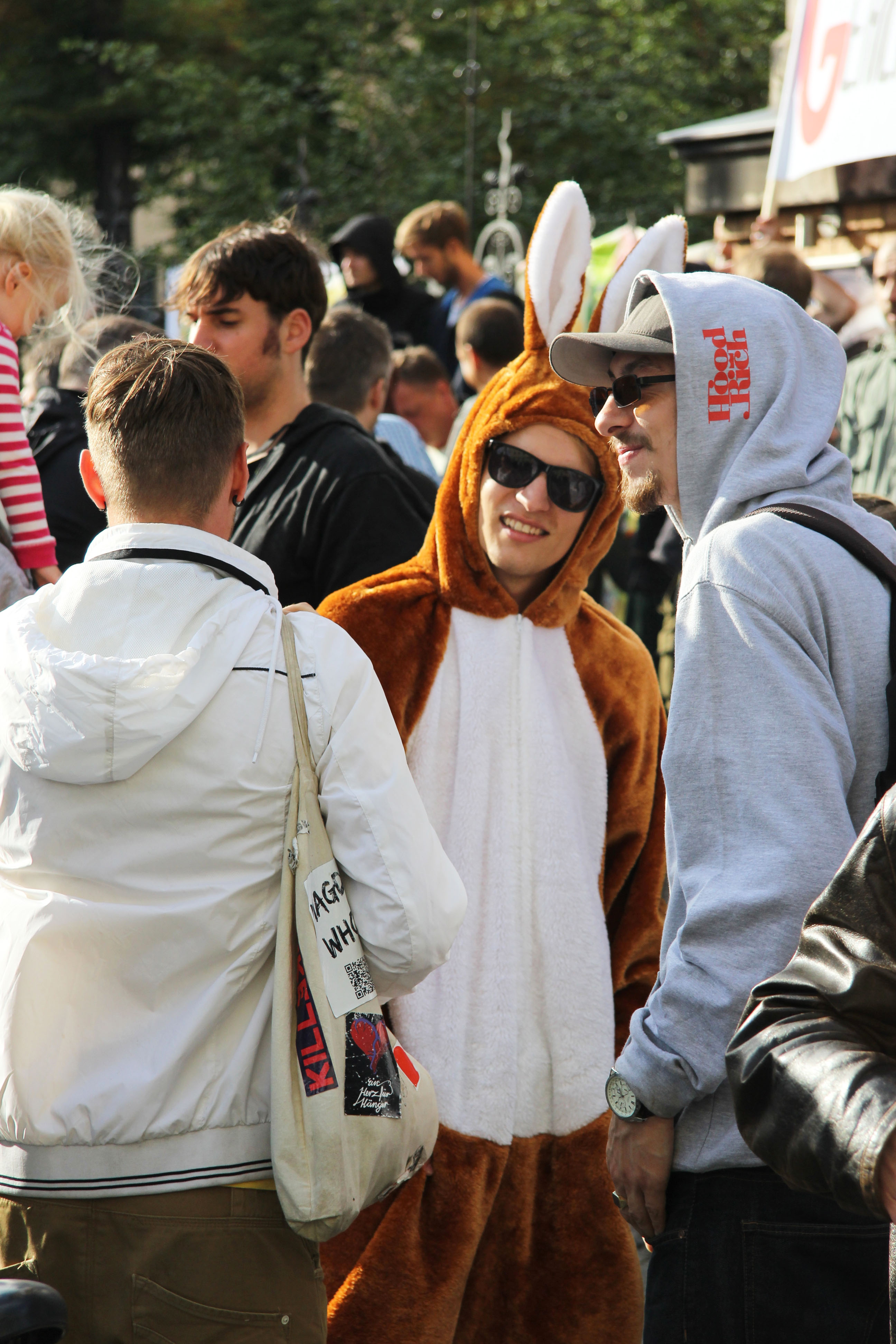 A protester dressed as a rabbit at the GEMA protest at the Kulturbrauerei in Berlin