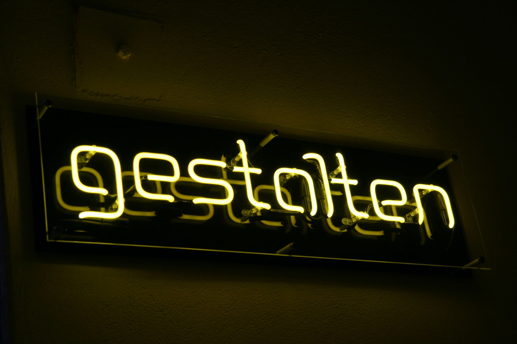 The neon sign outside Gestalten Space - a bookshop, gallery and more in Berlin