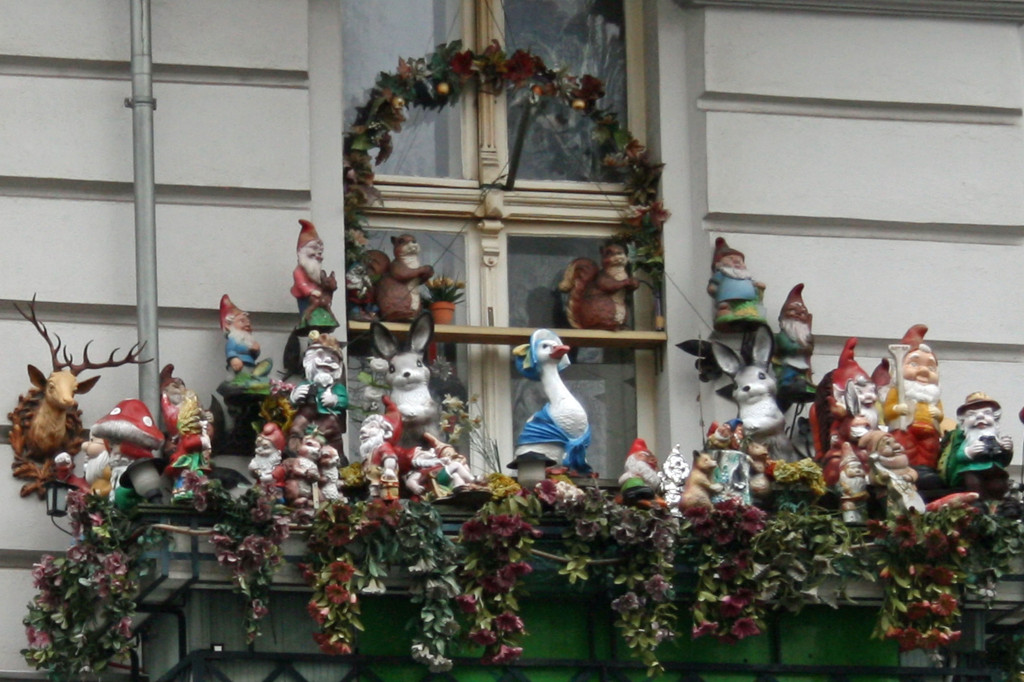 A balcony full of Gnomes in Prenzlauer Berg in Berlin