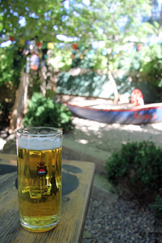 Veltins at Schleusenkrug and the pirate ship in the background in the Tiergarten in Berlin