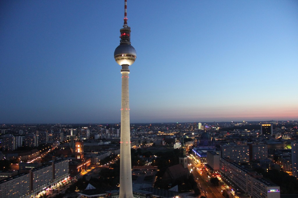 Berlin at night: The view from the Sun Terrace of the Park Inn on Alexanderplatz