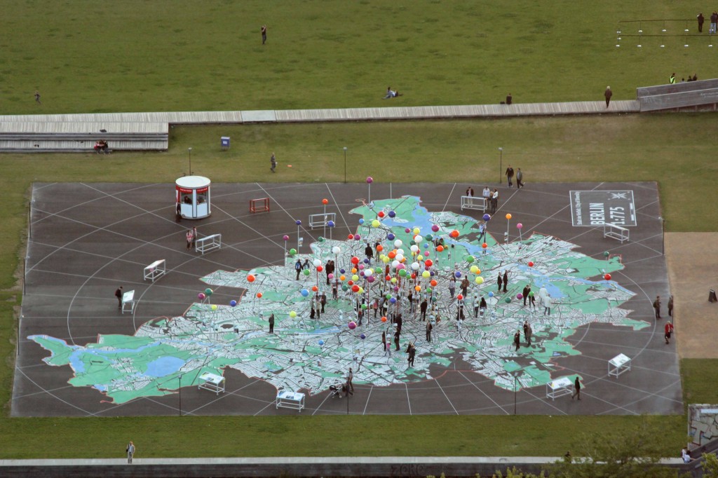 The map on the Schlossplatz as seen from the Fernsehturm, the City of Diversity Exhibit part of Berlin's 775th Anniversary celebrations