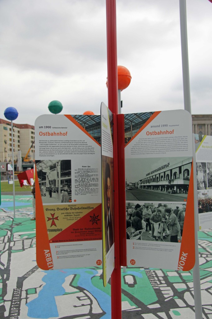A Berlin story on one of the pins on the map on the Schlossplatz, the City of Diversity Exhibit part of Berlin's 775th Anniversary celebrations