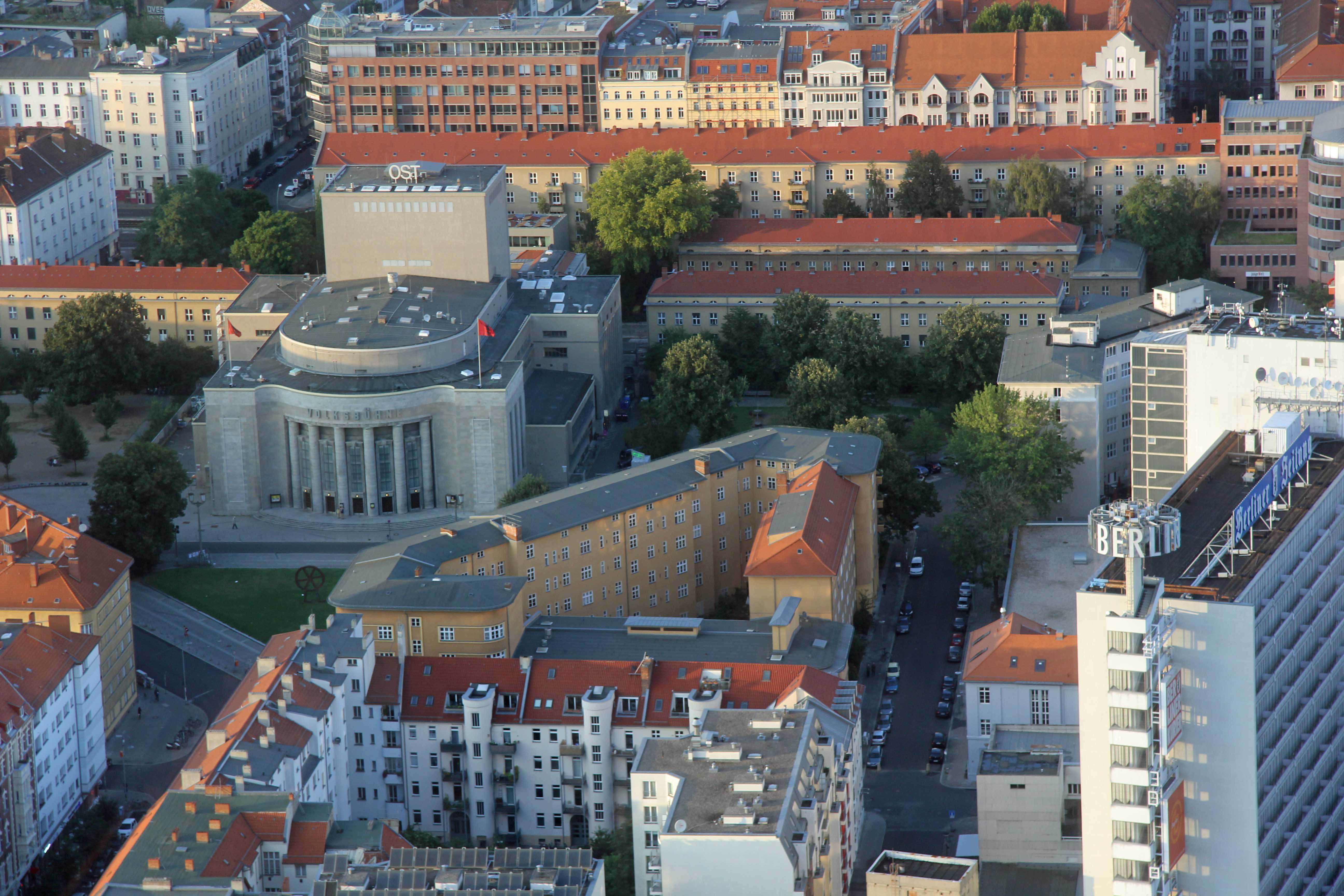 The Volksbühne and surrounding area in Berlin from the Fernehturm (TV Tower) at Alexanderplatz