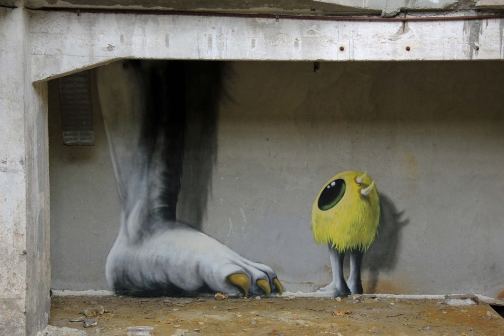 Big Foot: Street Art by Kim Köster at Papierfabrik Wolfswinkel near Berlin