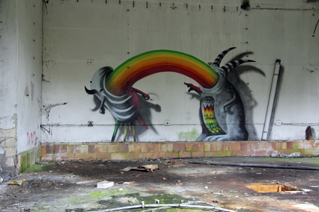 Multi-coloured Yawn: Street Art by Kim Köster at Papierfabrik Wolfswinkel near Berlin