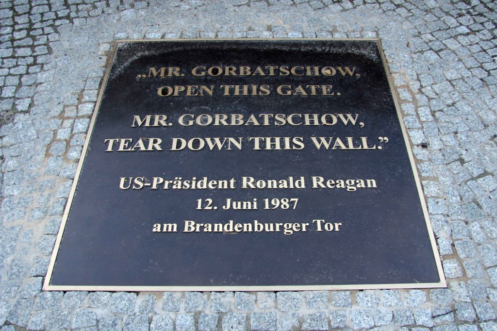 The Ronald Reagan Memorial on Axel-Springer-Strasse in Berlin commemorating his Tear Down This Wall speech