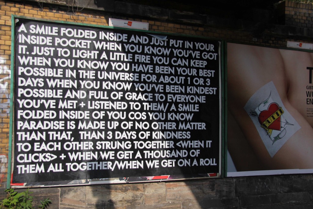 A Smile Folded Inside - Robert Montgomery Billboard on Yorckstrasse as part of Echoes of Voices in the High Towers in Berlin