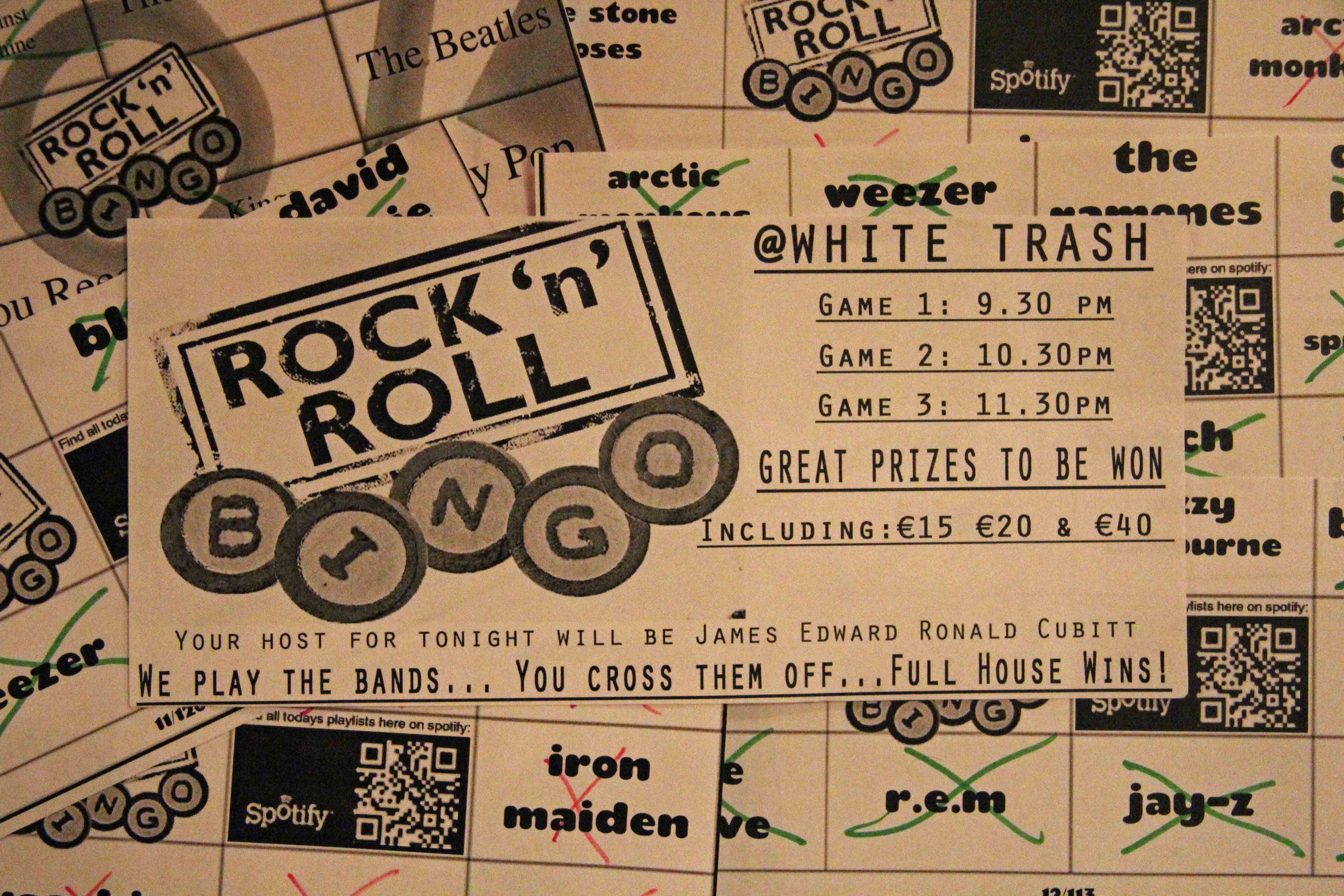 Bingo Cards at Rock n Roll Bingo at White Trash Fast Food in Berlin