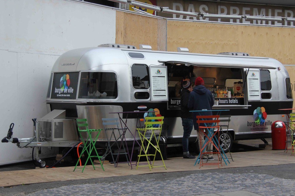 The Burger de Ville 'Airstream' food caravan in Berlin - outside the Bikini Berlin development