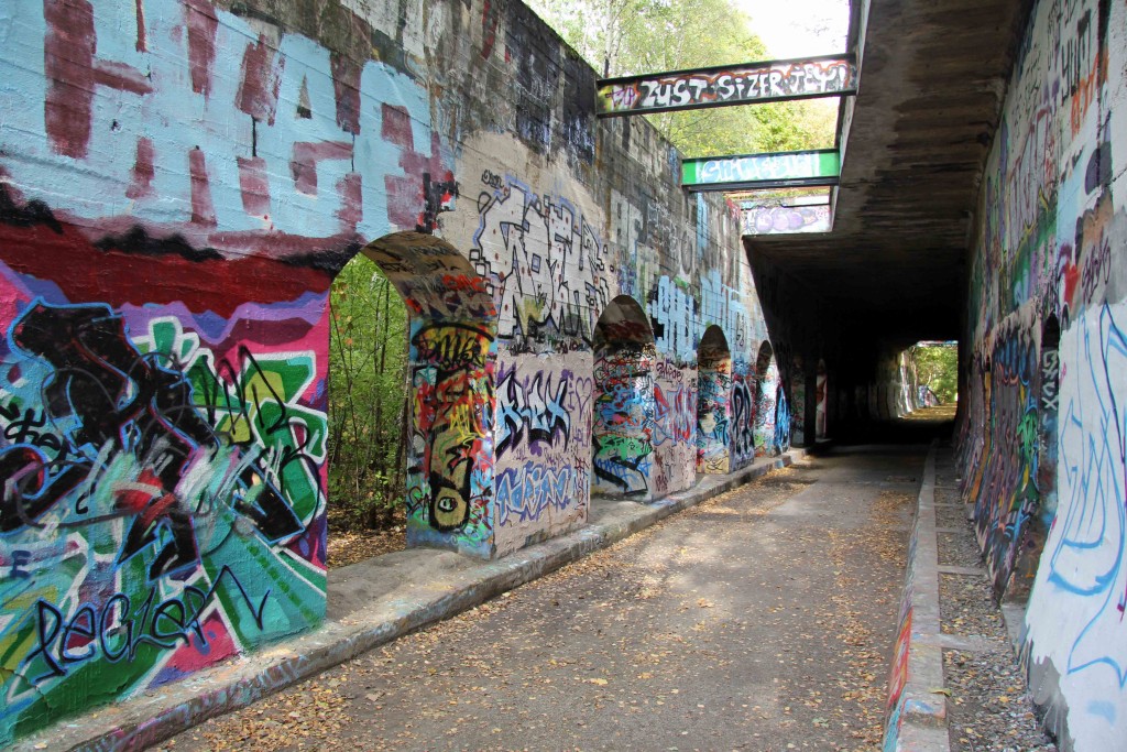 The legal graffiti spraying area in a tunnel at Natur-Park Schöneberger Südgelände in Berlin