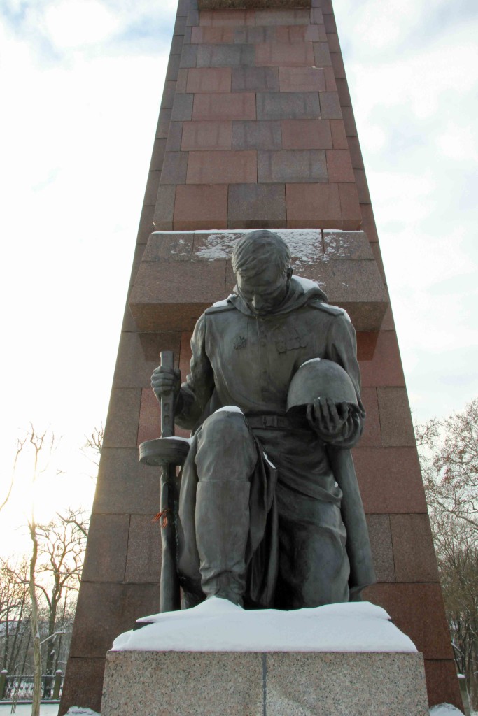 Kneeling Soldier Statue at the Soviet War Memorial in Treptower Park in Berlin