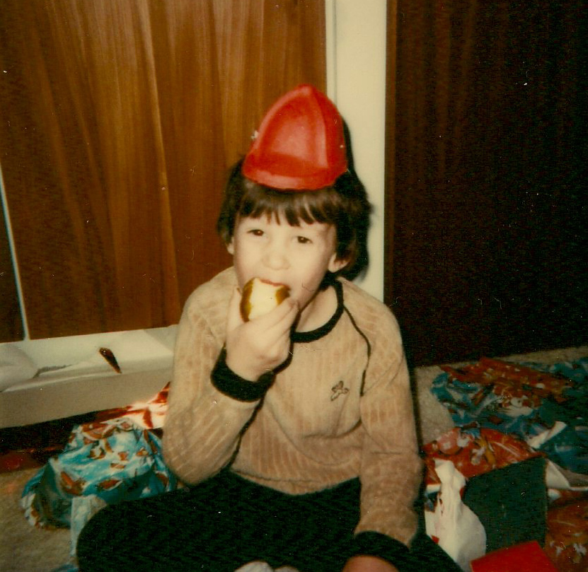 Presents and an apple sat on the floor - Christmas Day 1981