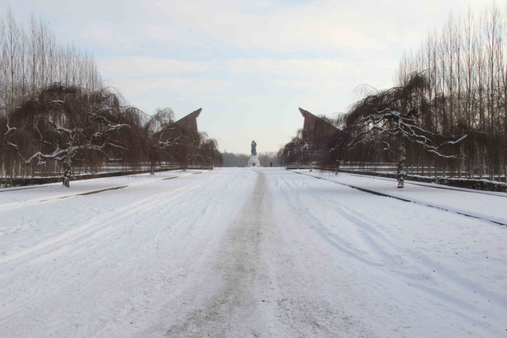 A snow covered Soviet War Memorial in Treptower Park in Berlin