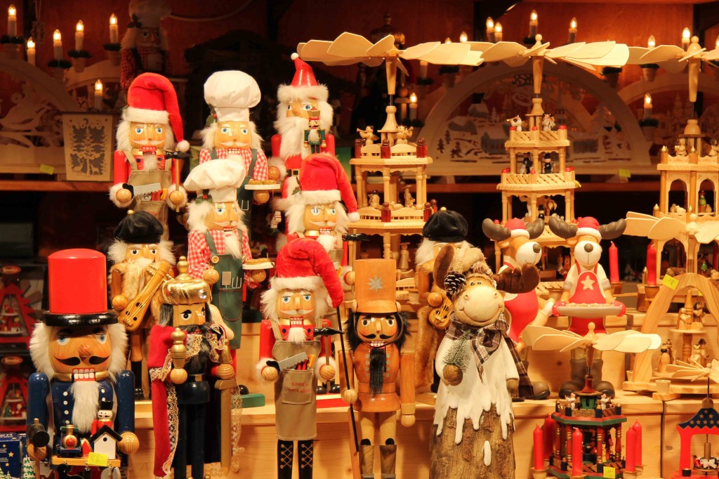 Wooden Decorations on a stall at Nostalgischer Weihnachtsmarkt am Opernpalais - a Christmas Market in Berlin