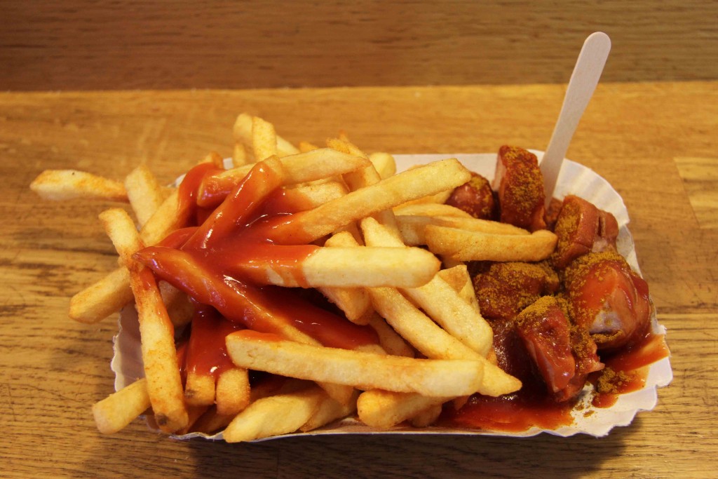Currwurst and Chips (Currywurst mit Pommes) at Curry Mitte Berlin - one of the best Currywurst in Berlin
