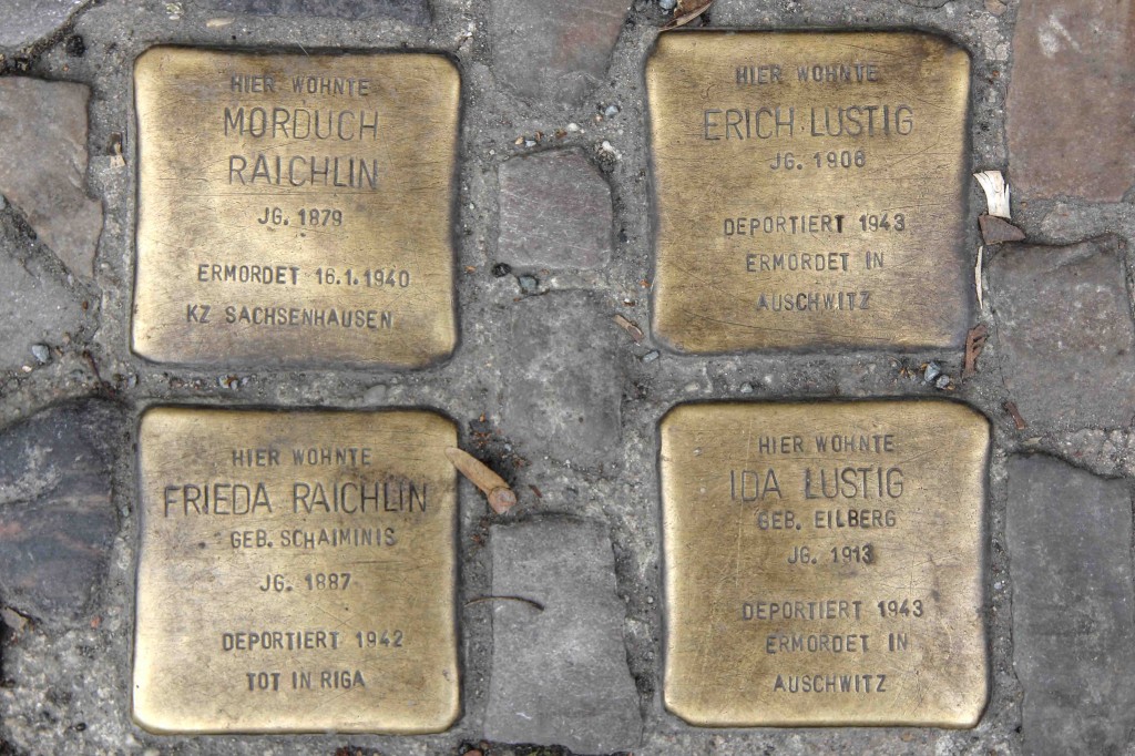 Stolpersteine Berlin 203a: In memory of Morduch Raichlin, Erich Lustig, Frida Raichlin and Ida Lustig (Reichenberger Strasse 181)