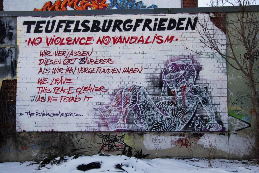 Teufelsbergfrieden - Street Art by The Rainbowarlord at the former NSA Listening Station at Teufelsberg Berlin