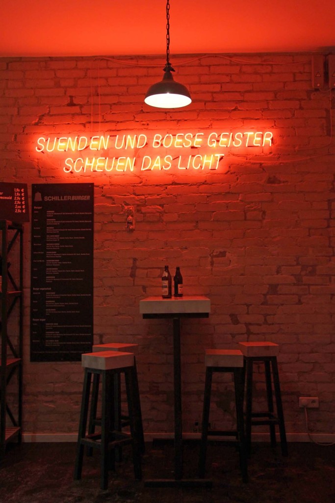Neon Lit Interior at Schiller Burger Wühlichstrasse Berlin