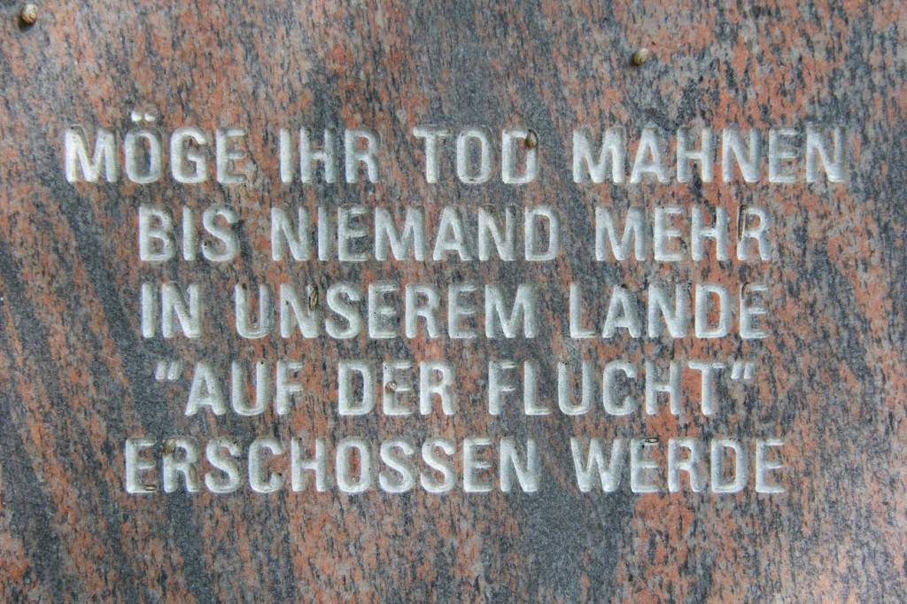 A memorial to Johann Schehr, Rudolf Schwarz, Eugen Karl Schönhaar and Erich Steinfurth, victims of the Gestapo in 1934, near the Fernmeldeturm Berlin-Schäferberg, a TV and radio tower near Wannsee