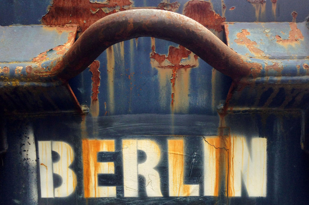 BERLIN - Lettering on a rusted skip