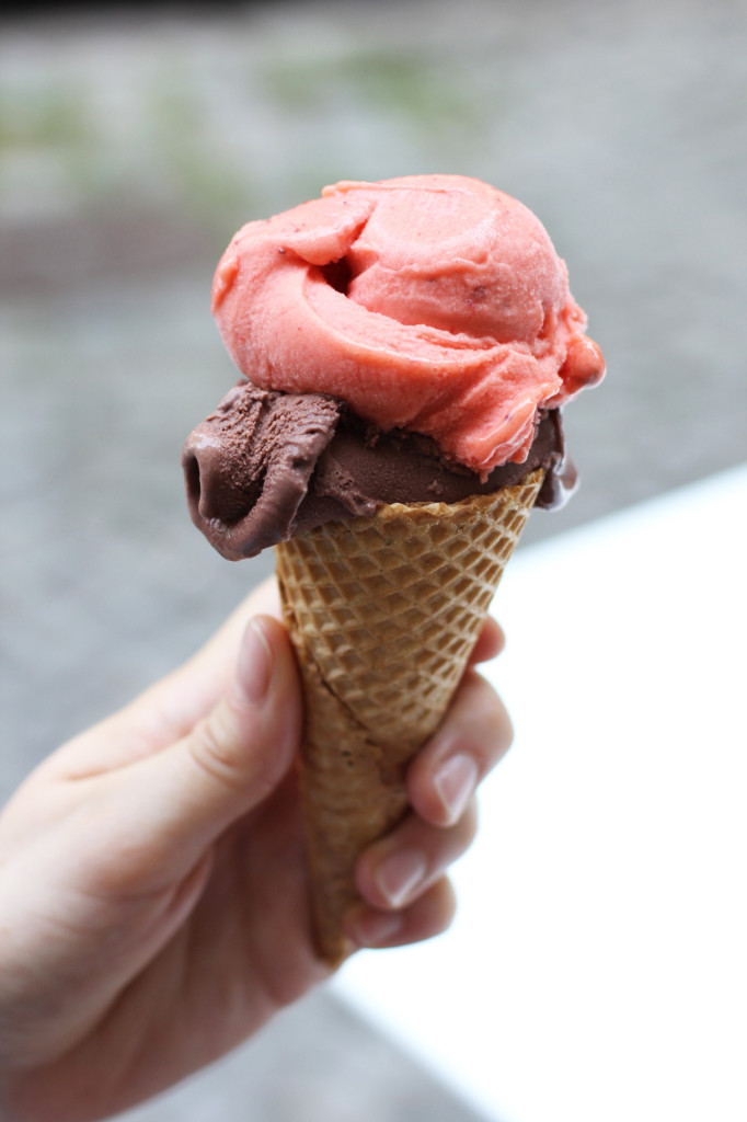 Strawberry and Chocolate Ice Cream Cone at Gelateria Mos Eisley Berlin