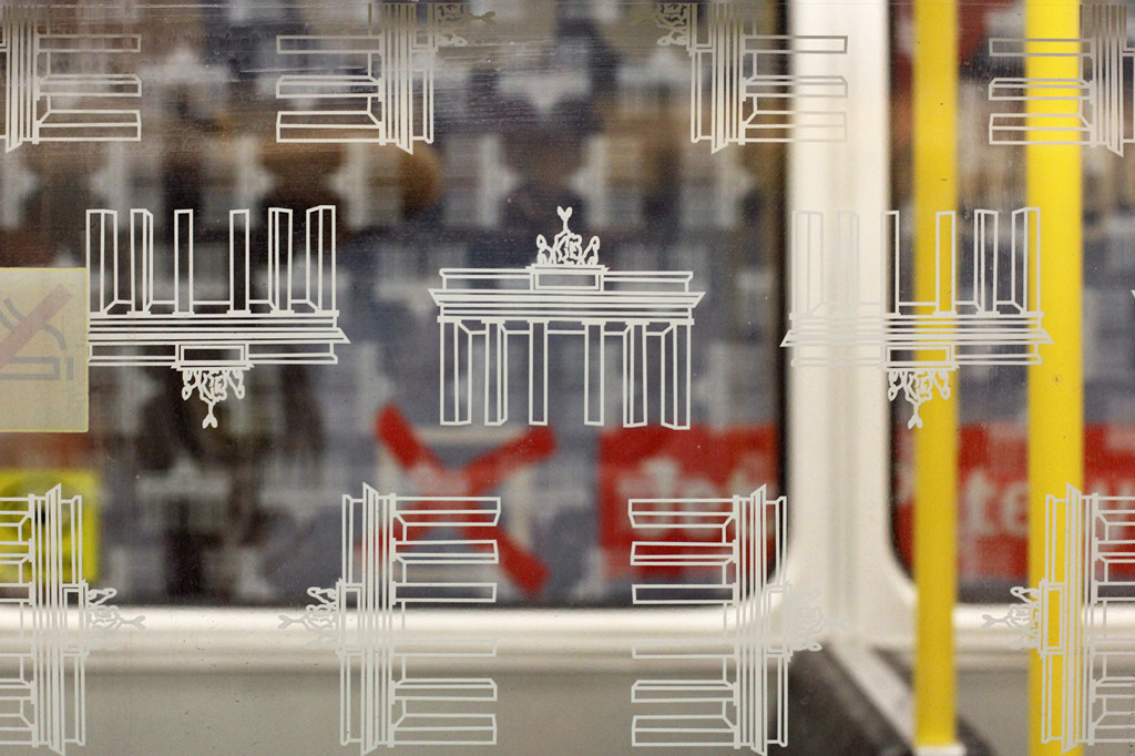 Berlin U-Bahn Windows – Wonky Brandenburg Gate Graphics - the perspective issues of the illustrations of the Brandenburg Gate used for the protective stickers on the windows of Berlin's underground trains.