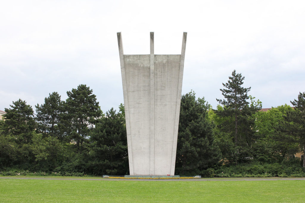 Berlin Airlift Memorial (Luftbrückedenkmal) on Platz der Luftbrücke, referred to by Berliners as the Hungerharke (Hunger Rake) or Hungerkralle (Hunger Claw)