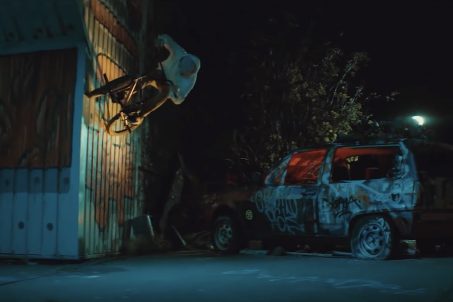 Red Bull BMX Rider Bruno Hoffmann performing tricks at the former NSA listening station on the Teufelsberg - Screenshot from Devil's Voice on YouTube