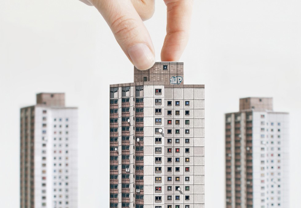 Ernst-Thälmann-Park Housing Complex from MODERN EAST. Build Your Own Modernist DDR - a set of 9 paper models of GDR Architecture to cut out and assemble by Zupagrafika.