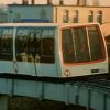 M-Bahn Berlin - a short-lived monorail or Maglev (magnetic levitation) train that travelled along an approximately 1.6km stretch from the lower tracks of the U-Bahn station Gleisdreieck (now the U2) to Kemperplatz via the station at Bernburger Strasse (approximately where the U2 station Medelssohn-Bartholdy-Park is today) - Screenshot from the YouTube video Die M-Bahn in Berlin | Industriefilm aus 1985